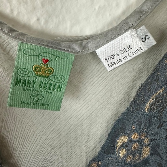 Vintage Mary Green Silk Sheer Mesh & Lace Fairy Slip Dress Nightie Small Grey - Picture 6 of 8